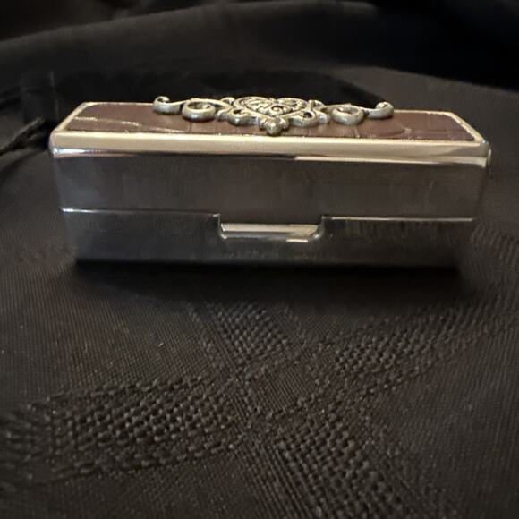 Silverplate With Moc Croc Top Lipstick Case W/ Mirror, Beautifully detailed CASE - Picture 5 of 15